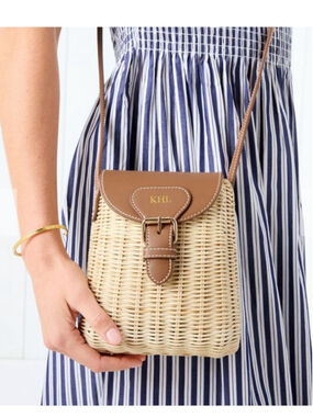 MARK & GRAHAM Wicker & Leather Buckle Crossbody Bag Small Handwoven